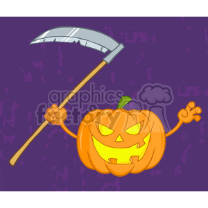 6640 Royalty Free Clip Art Scaring Halloween Pumpkin With A Scythe And Background