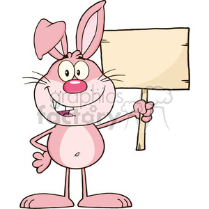 A cute, pink cartoon bunny holding a blank sign.