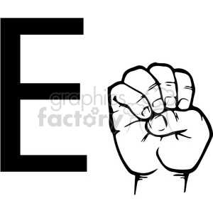 ASL sign language E clipart illustration worksheet