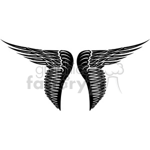 Clipart image of a symmetrical set of black wings with an intricate design.