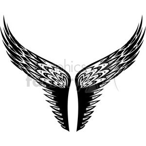 Black and white clipart image of stylized angel wings with a symmetric design.