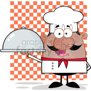   This clipart image features a cartoon chef with a big smile, wearing a traditional white chef