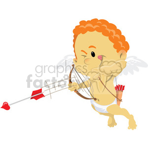 A cartoon cupid character with curly hair, wings, and a bow, aiming a heart-tipped arrow.