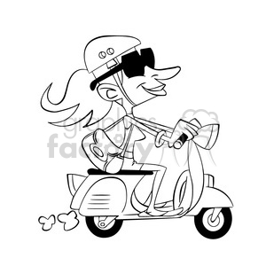 girl riding her scooter outline