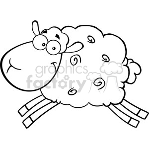 Royalty Free RF Clipart Illustration Black And White Sheep Cartoon Mascot Character Jumping