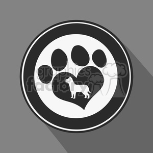 The image is a stylized clipart featuring a large paw print that has a heart-shaped center pad. Inside the heart, there is a silhouette of a dog. The paw print appears to be emphasizing an affectionate connection between animals (specifically a dog) and the notion of love or a loving pet owner.