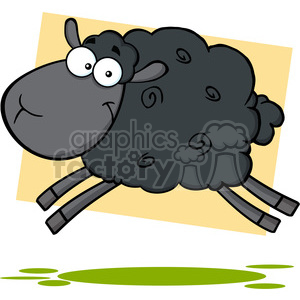 7107 Royalty Free RF Clipart Illustration Black Sheep Cartoon Mascot Character Jumping