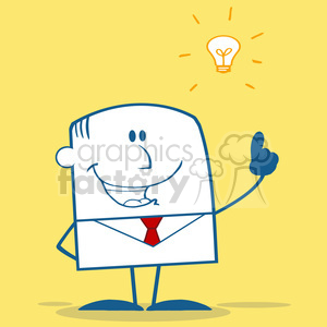   Royalty Free RF Clipart Illustration Happy Businessman With A Bright Idea Monochrome Cartoon Character On Yellow Background 