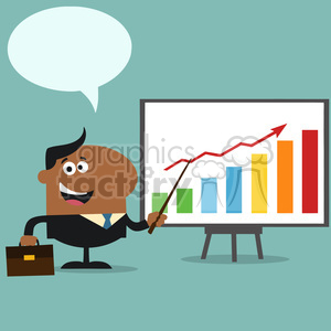   8360 Royalty Free RF Clipart Illustration African American Manager Pointing To A Growth Chart On A Board Flat Style Vector Illustration With Speech Bubble 