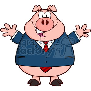   Royalty Free RF Clipart Illustration Businessman Pig Cartoon Mascot Character With Open Arms 