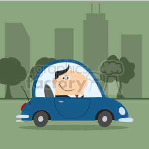 8264 Royalty Free RF Clipart Illustration Smiling Manager Driving Car To Work In Modern Flat Design Vector Illustration