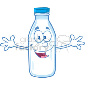   Royalty Free RF Clipart Illustration Happy Milk Bottle Character With Open Arms For Hugging 