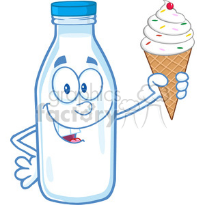 Royalty Free RF Clipart Illustration Funny Milk Bottle Character Holding A Ice Cream