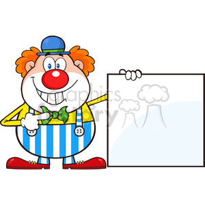 Royalty Free RF Clipart Illustration Smiling Clown Cartoon Character Showing A Blank Sign