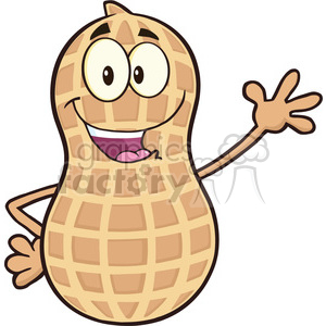 8729 Royalty Free RF Clipart Illustration Happy Peanut Cartoon Mascot Character Waving Vector Illustration Isolated On White