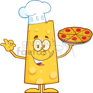 8511 Royalty Free RF Clipart Illustration Chef Cheese Cartoon Character Holding A Pizza Vector Illustration Isolated On White