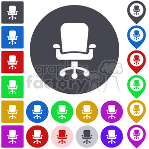 Colorful Office Chair Icon Set for Various Applications