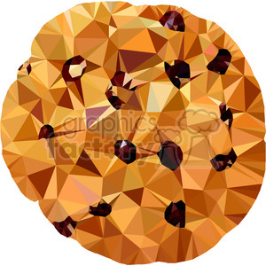 A polygonal vector illustration of a chocolate chip cookie with a geometric design.