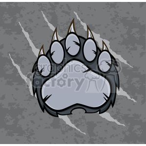 The image depicts a stylized bear paw print with prominent claw marks. The background features a textured grey pattern, conveying a rugged look.