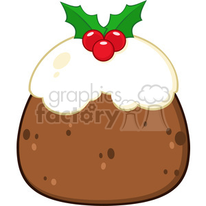 A clipart image of a traditional Christmas pudding decorated with holly berries and leaves.