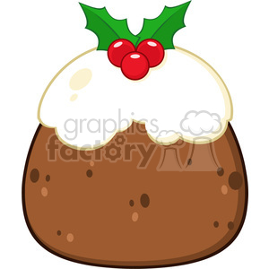 royalty free rf clipart illustration christmas pudding cake topped with holly and berries vector illustration isolated on white
