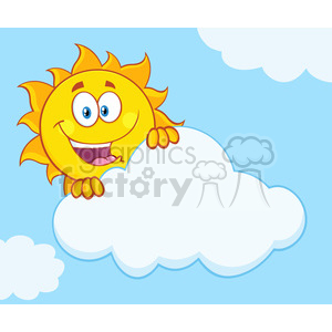 royalty free rf clipart illustration happy summer sun mascot cartoon character hiding behind cloud vector illustration with background