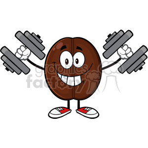 illustration smiling coffee bean cartoon mascot character working out with dumbbells vector illustration isolated on white