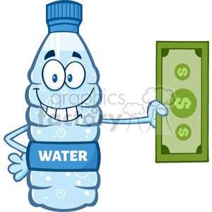   illustration cartoon ilustation of a water plastic bottle cartoon mascot character holding a dollar bill vector illustration isolated on white background 