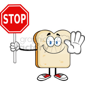 illustration smiling bread slice cartoon mascot character gesturing and holding a stop sign vector illustration isolated on white background
