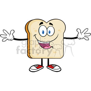 royalty free rf clipart illustration happy bread slice cartoon character with open arms vector illustration isolated on white backgrond