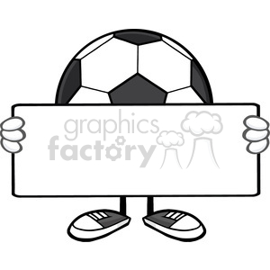 9780 soccer ball faceless cartoon mascot character holding a blank sign vector illustration isolated on white background