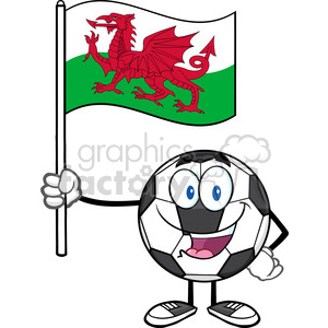 happy soccer ball cartoon mascot character holding a flag of wales vector illustration isolated on white background