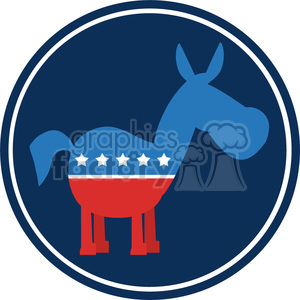9339 funny democrat donkey cartoon blue circale label vector illustration flat design style isolated on white