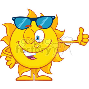 10144 smiling sun cartoon mascot character with sunglasses giving the thumbs up vector illustration isolated on white background