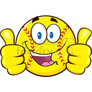 happy softball cartoon character giving a double thumbs up vector illustration isolated on white background