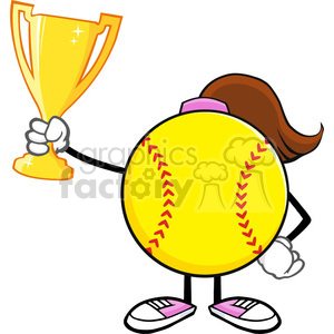 softball girl faceless cartoon character holding a trophy cup vector illustration isolated on white background