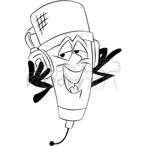   black and white cartoon microphone mascot character wearing headphones 