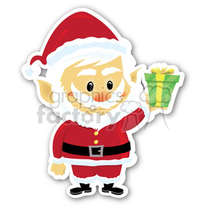 Cute Christmas sticker of Santa holding a green gift box.