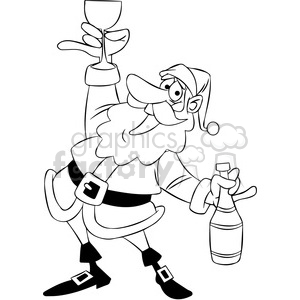 A festive clipart image of a cheerful Santa Claus holding a wine glass and a wine bottle.