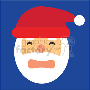 Flat design clipart of Santa Claus face on a blue background, featuring a red hat and white beard.