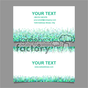 Clipart image of two business cards with customizable text fields. The cards feature a design with a pixelated, green and blue mosaic pattern at the top and bottom, creating a modern, professional look.