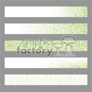 Clipart image featuring five horizontal rectangular banners with pixelated mosaic patterns in varying degrees of density, fading from dense green and yellow squares on the right to sparse squares on the left.