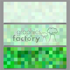 A clipart image consisting of three horizontal panels, each filled with square pixel art patterns in varying shades of green. The top panel features light green and white tones, the middle panel features medium green shades, and the bottom panel features varying rich and dark green hues.