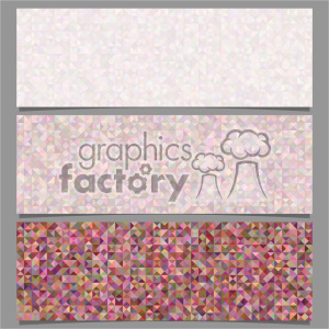 Clipart image containing three rectangular panels composed of small, colorful, triangular geometric patterns that transition from a lighter to a darker color scheme from top to bottom.