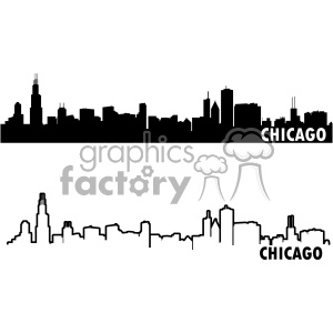 Chicago Skyline Silhouette and Outline