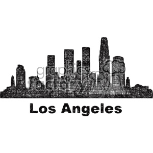 A black and white sketched clipart image depicting the skyline of Los Angeles with the text 'Los Angeles' written below it.