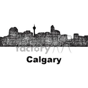 A sketch-style clipart image depicting the skyline of Calgary with the word 'Calgary' written below it.