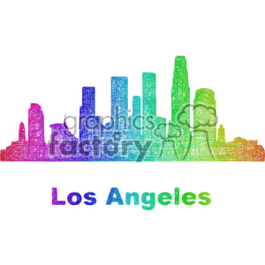 Colorful abstract sketch of the Los Angeles city skyline with the text 'Los Angeles' underneath.