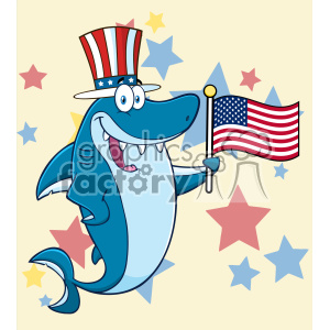   The clipart image features an anthropomorphic shark character. The shark stands upright and grins widely, showcasing a set of sharp teeth typical of a shark