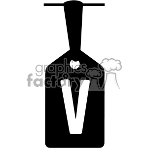 A black and white clipart image depicting a hang tag with the letter 'V' in white on a black background. The tag is hanging from a string or garment.